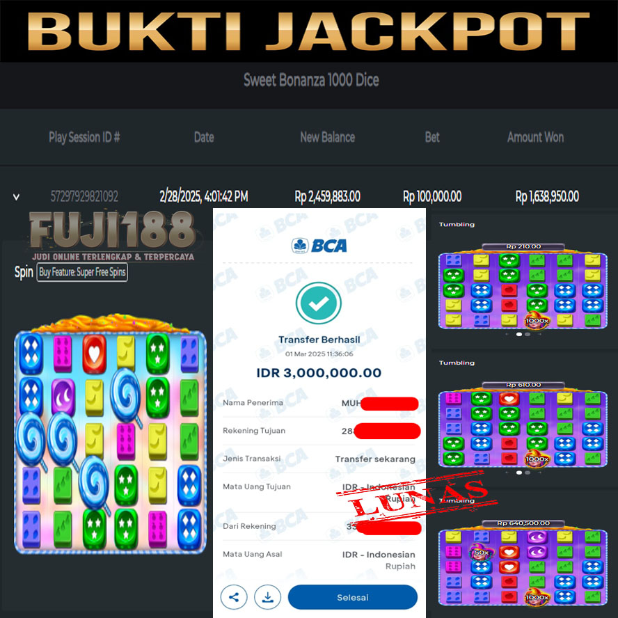 Bukti Kemenangan SWEET BONANZA Dice 1000