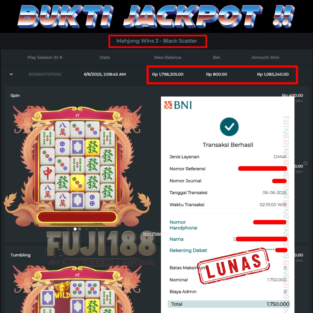 Bukti Kemenangan Mahjong Wins 3 – Black Scatter – PRAGMATIC PLAY