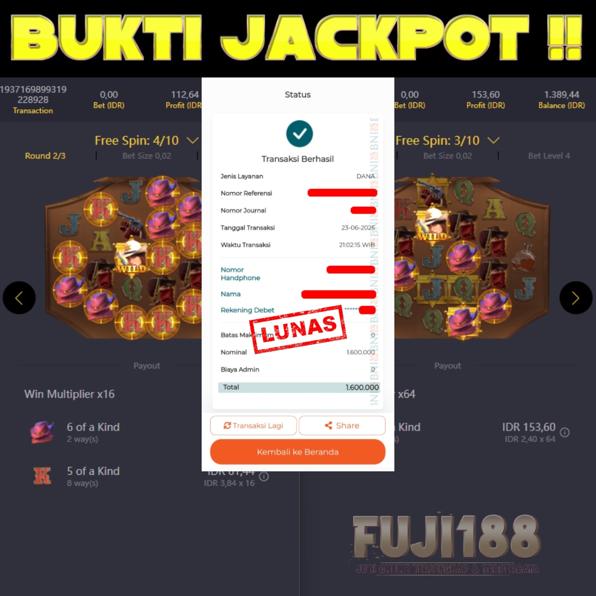Bukti Kemenangan WILD BOUNTY SHOWDOWN – PG SOFT