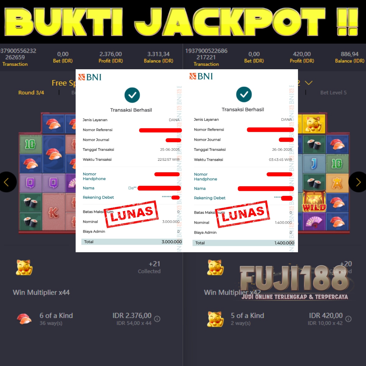 Bukti Kemenangan LUCKY NEKO   – PG SOFT