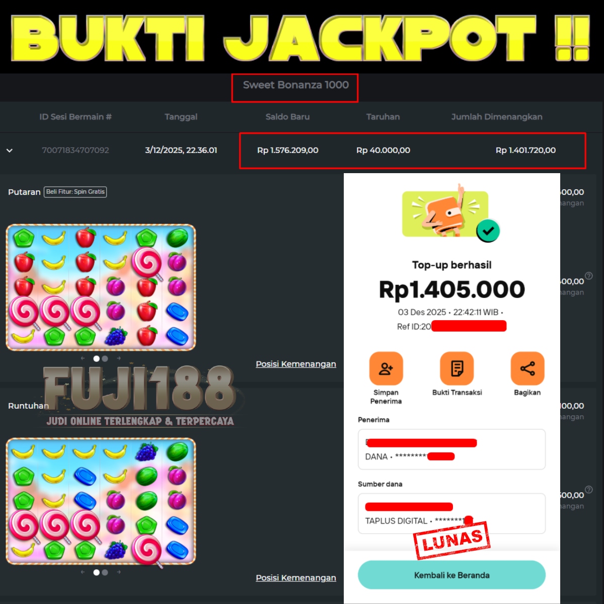 Bukti Kemenangan Sweet Bonanza 1000