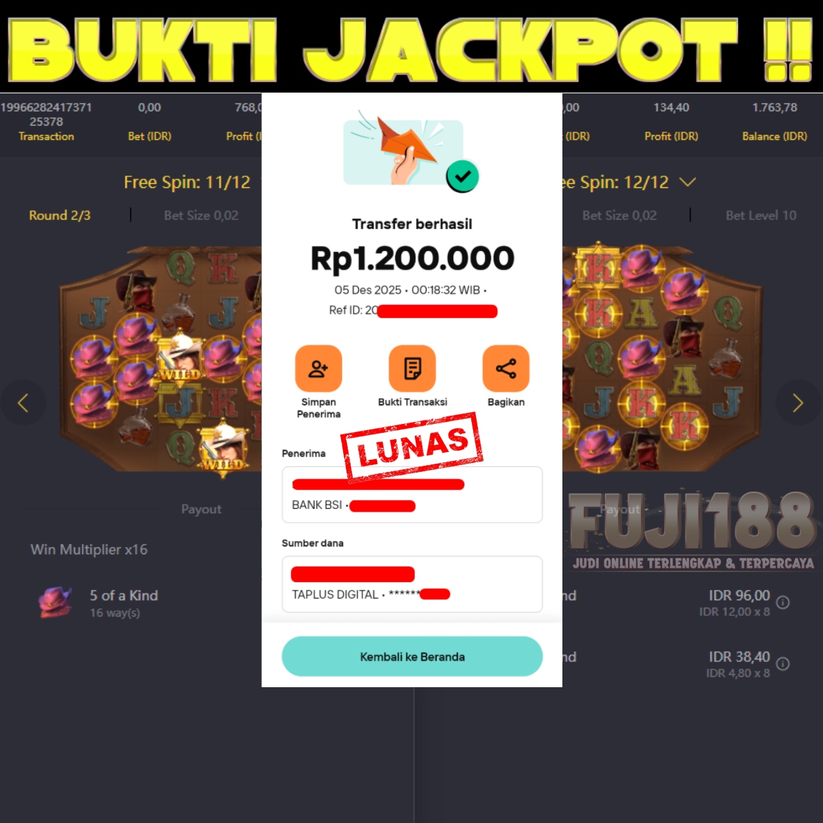 Bukti Kemenangan WILD BOUNTY SHOWDOWN – PG SOFT