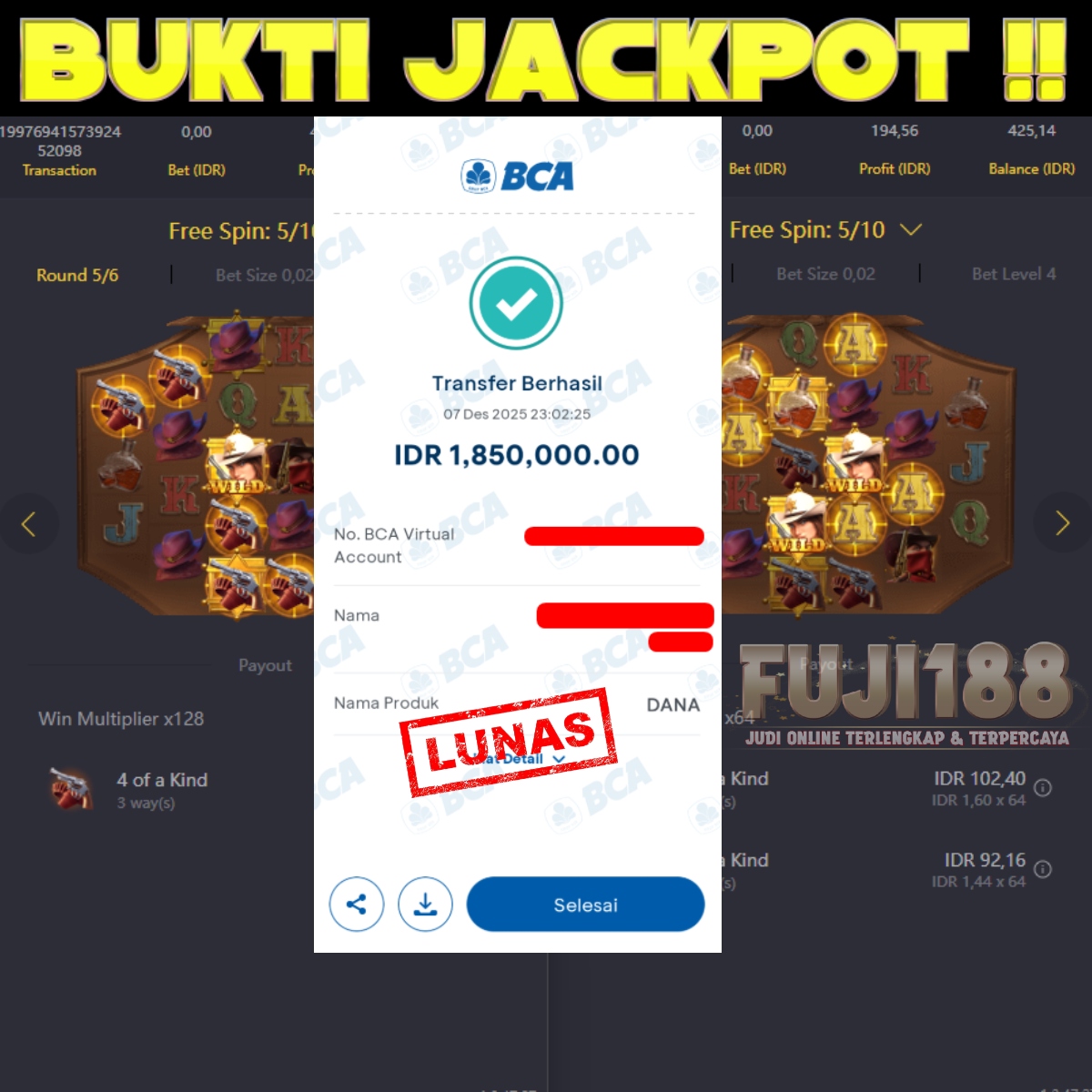 Bukti Kemenangan WILD BOUNTY SHOWDOWN – PG SOFT
