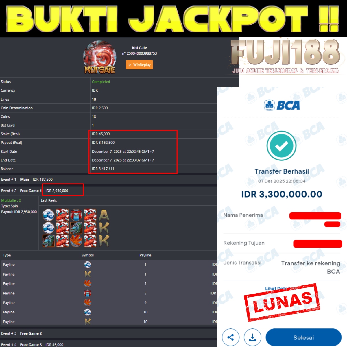 Bukti Kemenangan HABANERO – KOI GATE !!!